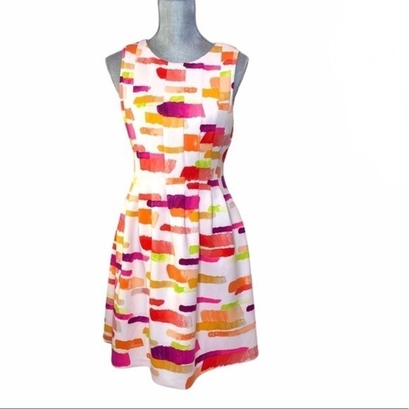 VINCE Camuto  White Pink Multicolored Fit and Flare A-Line Dress Size 8 - Picture 1 of 8